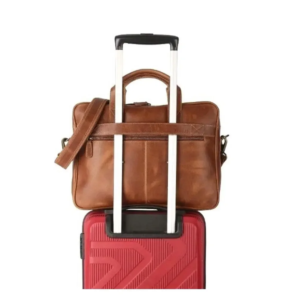 KomalC Vintage 18” Buffalo Leather Laptop Briefcase Office Bag Brown Brand New